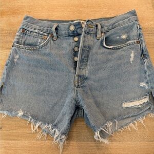 Agolde Light Blue Distressed Jean Shorts